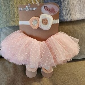 Charming Peachy Pink Tutu Set with Floral Headband Newborn Photo Headband 0-12 M